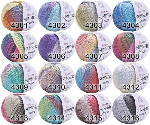 YarnArt Summer Dream Yarn 383 yd Fine Cotton Viscose, 70% Cotton 30% Viscose, Lightweight Knitting Yarn, Crochet Yarn for Summer Tops, Shawls, Cardigans, Baby Clothes & Accessories (4316, Pack of 1)