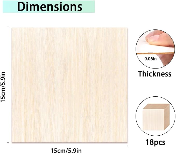 18 Pack Basswood Sheets 6X 6 x 1/16 Inch Thin Wood Sheets for Crafts