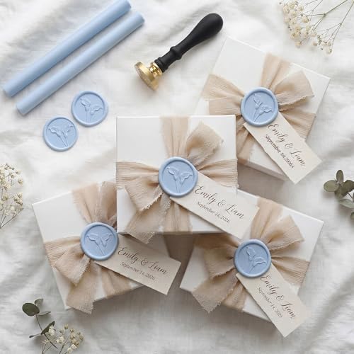 UNIQOOO 3D Embossed 2 Flowers Calla Lily Wax Seal Stamp with Wooden Handle, Vintage Floral Brass Sealing Wax Stamp Head for Wedding Invitations, Envelopes, Gift Wrapping, DIY Crafts
