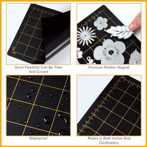 Copkim 4 Shims 6'' x 9" Magnetic Shim with Card Size Grids Die Cutting Machine Accessories Black Embossing Machine Pads for Die Cutter