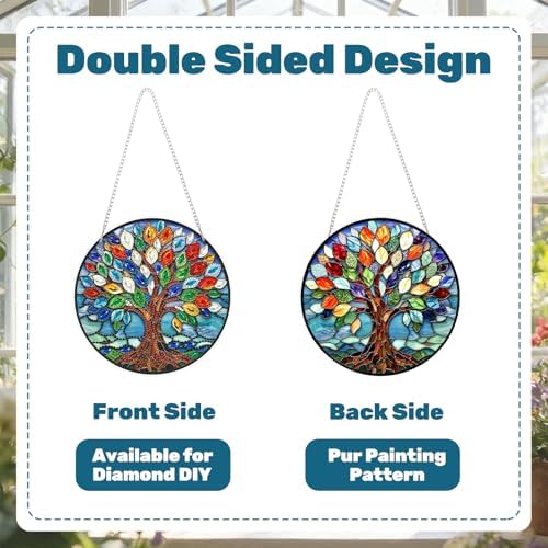 CRZMODE Tree of Life Diamond Art Hanging Kit for Adults, Tree Pendant Diamonds Painting Art Kit, Special Crystal Diamond Art Painting Pendant Ornament, Craft Gift for Women Home Window Decor