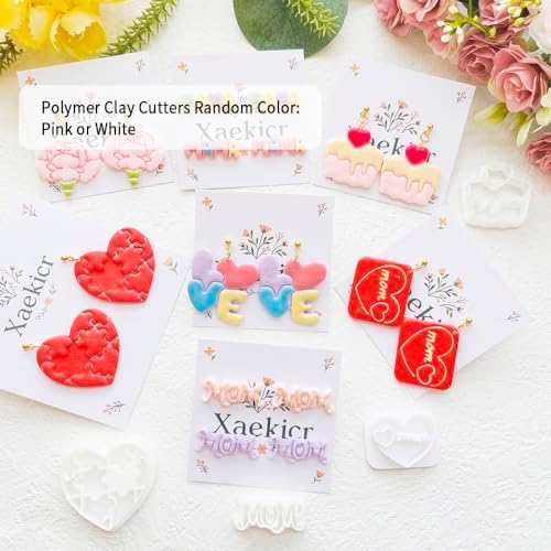 Mother’s Day Polymer Clay Cutters & Stamps Set - 10pcs Sharp & Durable Mom, MAMA, LOVE, Puzzle Heart, Envelope & Cake Shapes for DIY Earring Jewelry Making, Soft Clay Crafts & Holiday Supplies