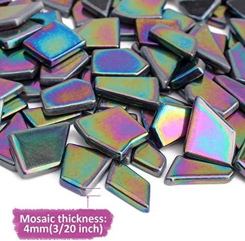 Youway Style Iridescent Glass Mosaic Tiles for Crafts Bulk,200g Black Stained Glass Mosaic Supplies,Broken Mosaic Pieces for Garden Kit Crafts,DIY Mosaic Art Decor