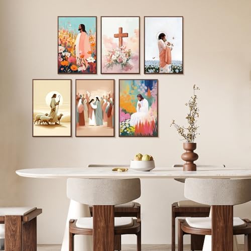 Yezavesu 6 Pack Jesus Paint by Numbers Kit for Adults Beginner 8x12 Inch | Christ Religious DIY Acrylic Painting by Numbers, Without Frame Canvas, Stress Relief Craft Kits, For Home Wall Decor Gift