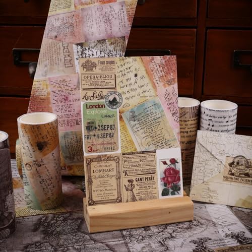 Dizdkizd Vintage Wide Washi Tape Set Map Newspaper Masking Tapes Stickers for Junk Journals, Scrapbooks, Arts & Crafts Tape, Great for Making Cards, Collages, Gift Wrapps, 3.5 Inches × 4 Rolls