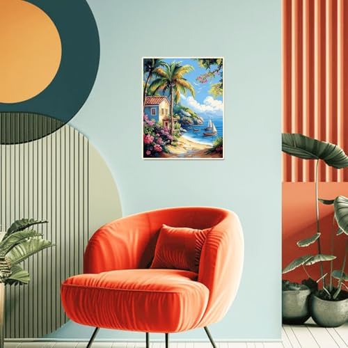 obterie Beach Paint by Numbers Kit for Adults Beginner Scenery Oil Painting Kit Adult Paint by Number Kits on Canvas DIY Painting for Beginners Art by Numbers for Gifts Home Wall Decor 16x20 Inch