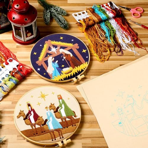 Riceshoot 8 Set Nativity Scene Christmas Embroidery Kits, Cross Stitch Kits