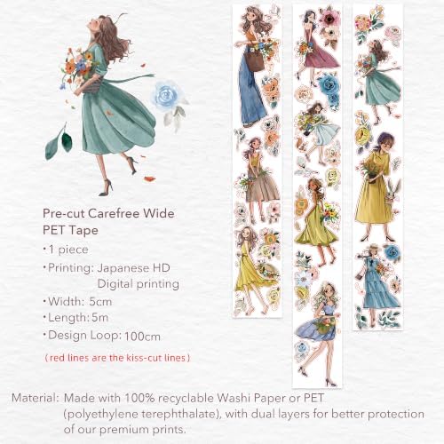 WT Pre-Cut Carefree Wide PET Tape, 50mm x 5m, Original Designs