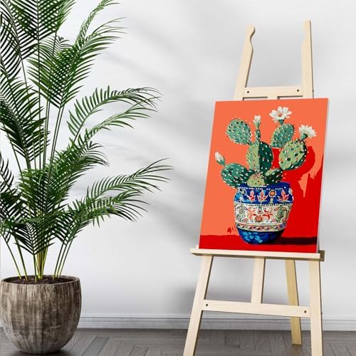 Auremi Cactus Framed Paint by Number for Adults,DIY Flower Painting by Number Kits on Canvas Acrylic Oil Painting Kits for Adults Paint by Number Kits for Home Decor 20x30cm