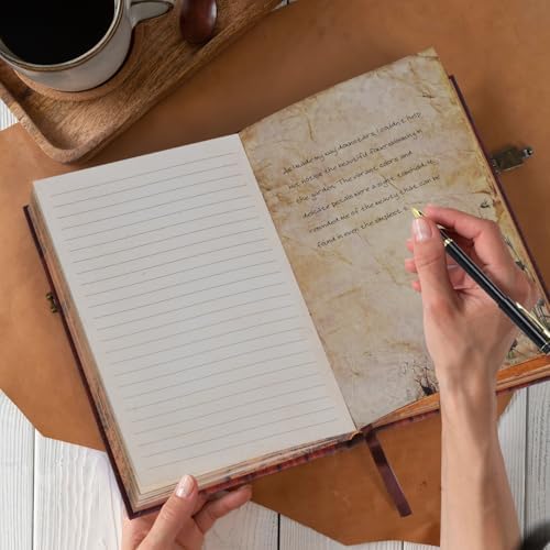 My Adventure Book Luxury Faux Leather Journal - 164 Page 8.2 * 5.9 inch Scrapbook, Vintage 3D Embossed Photo Album & Travel Diary | Anniversary Wedding Valentine Gift Set for Couples