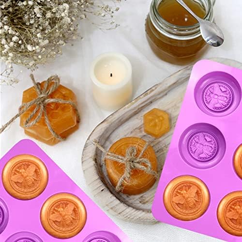 Bee Silicone Molds, 2 Pack Round Bee Soap Mold 6-Cavity | 3D Design Honeybee Silicone Mold for Soap Making, Lotion Bar Beeswax Resin Candle Chocolate Dessert