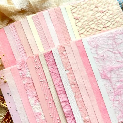 30 Sheets A5 Blush Pink Textured Scrapbook Paper & Mesh Fabric Set