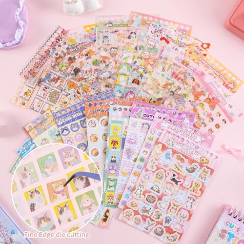 Girl's Cute Sticker Book, Cartoon Cat Theme - 700+ Cute Animal Style Foodie Stickers, for DIY Scrapbooking Journaling Handbook Decoration