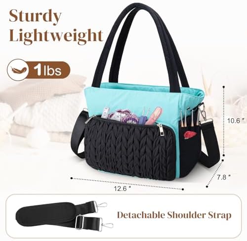 DALINDA Yarn Storage Bag Organizer,Crochet Bag - Portable Yarn Bag & Knitting Craft Tote,Multi-Pocket Design for Crochet Lovers,Ideal Gift for Knitters (Black Blue)