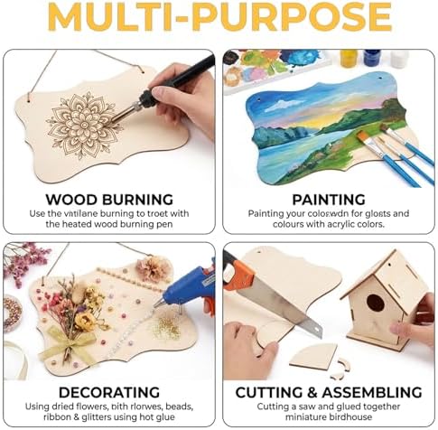 12Pcs Unfinished Wood Crafts, Rectangle-Shaped Wood Plaques for Carfts, Door Hanger, Burning, Painting, DIY Wooden Sign Crafts Gifts for Independence Day Holiday Home Decor, 8.8 x 5.7 Inches