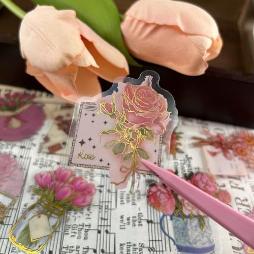 50 Pcs Gold Foil Flower Stickers Waterproof for Planners