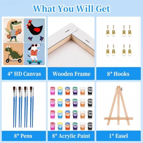 cupmod 4 Packs Framed Paint by Numbers Kit for Adults with Wooden Eassel