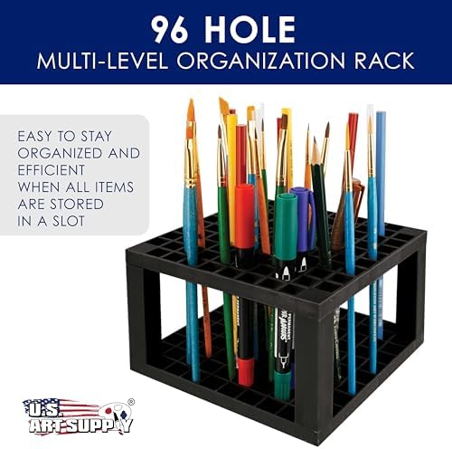 U.S. Art Supply 96 Slot Marker Organizer & Paint Brush Holder