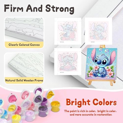nekpiahu 6 Pack Cartoon Paint by Numbers for Kids with Framed Canvas-with Wooden Easel, Paint by Number for Kids Ages 4-8-12, DIY Easy Acrylic Oil Painting Kits for Home Wall Decor (8X8inch)
