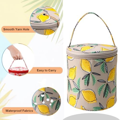 Mini Yarn Storage Small Size Yarn Bag for Crocheting with Holes,Empty Round Knitting Tote Bags protable Yarn Holder,Perfect for Travel,Beginner & Crocheter(Yellow Lemon)