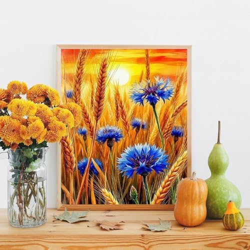 KYOQFVN Wheat Diamond Painting Kits, Autumn Diamond Art Kits for Adults Beginners, DIY Autumn Diamond Dots with Diamond Gem Art and Crafts for Adults Home Wall Decor 12x16inch
