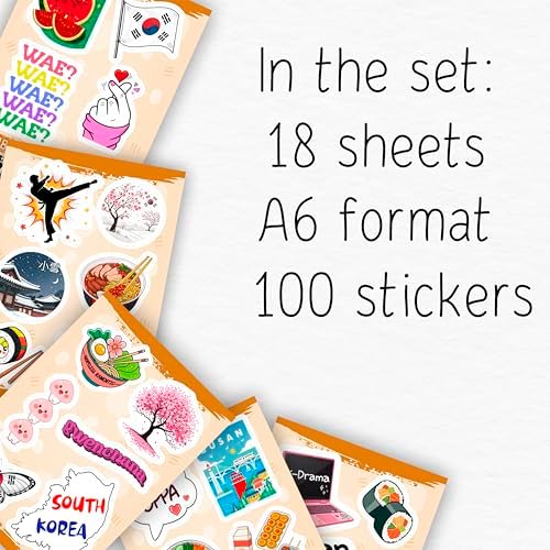 100Pcs South Korea Stickers for Luggage, Water Bottle - South Korean Gifts - Korean Party Supplies & Decorations - Korea Decals Waterproof - Gift for Women & Men