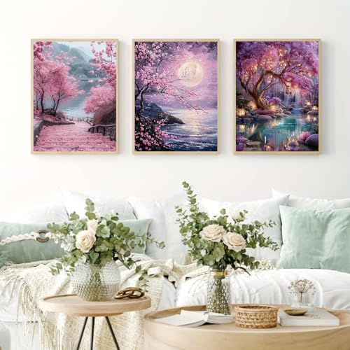 3pack Pink Cherry Blossoms Diamond Art Kits for Adult Diamond Painting Kit