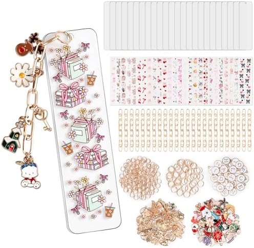 400 Pcs Bow Acrylic Bookmark Blanks(2mm) Thicken 24 DIY Bookmark Making 26 Bow UV DTF Sticker 126 Charms 24 Extender Chains and 200 Jump Ring Suitable for DIY Crafts Gifts
