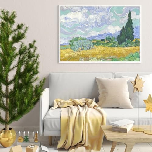 VeGuude Diamond Art Kits for Adults-Van Gogh Diamond Painting Kits for Adults Beginners,Wheat Field with Cypresses 5D DIY Full Drill Diamond Painting Cat Gem Art and Crafts 12x16inch