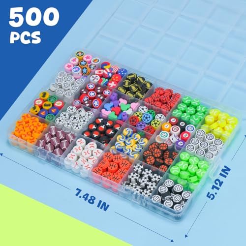 Gionlion Sports Polymer Clay Beads Bracelet Making Kit, Clay Beads with Basketball, Soccer, Baseball, and Football Designs for DIY Jewelry & Craft Projects
