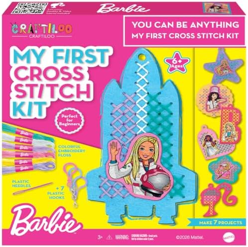 CRAFTILOO Barbie® Cross Stitch Kit for Kids Ages 6-12 - 7 Keychain Projects
