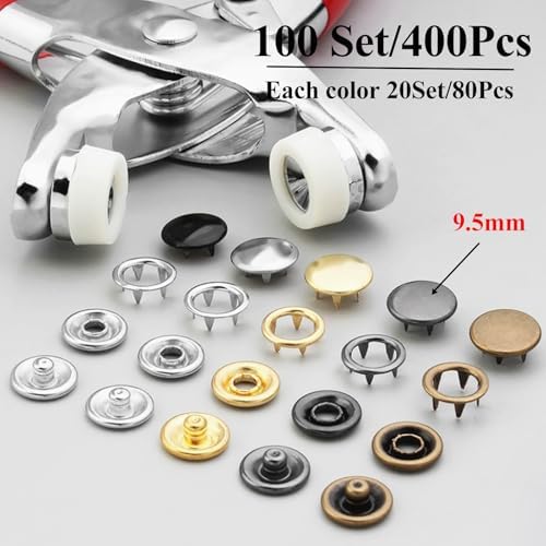 MIFOLEU 9.5mm Snap Button Kit, Metal Snaps Buttons for Fabric (400PCS)