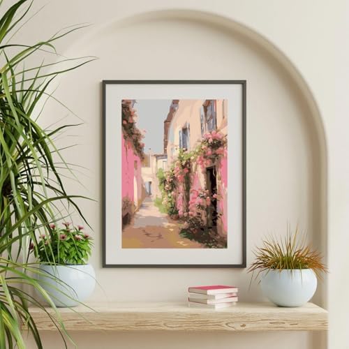 Paint by Numbers for Adults and Kids Beginner, Pink Flowers and pastoral Painting by Number On Canvas, Number Artist Paint by Number Kit DIY Oil Painting Acrylic Paints, Home Wall Decor Gift 12X16in