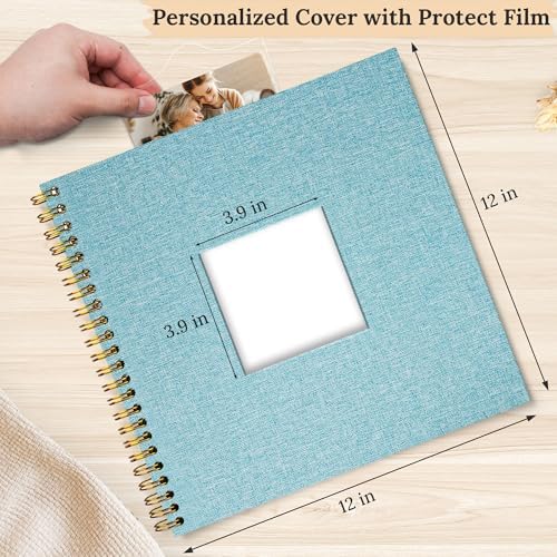 12"x12" Scrapbook Photo Album Linen Cover 40 Sheets 80 Pages White Paper | Blue Hardcover Kraft White Pages Memory Book, for Travel Wedding Guest Book Christmas Baby Shower Fits 4x6 & Instant Photos