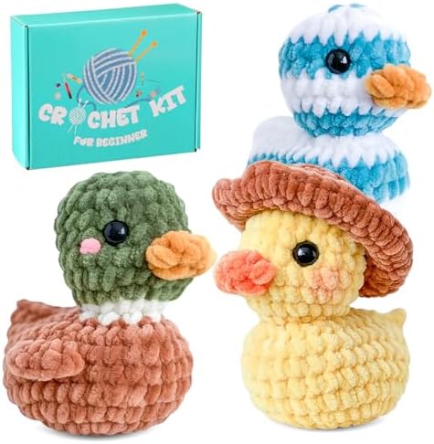 XunYee 3 Pcs Little Ducks Crochet Kit DIY Amigurumi Set Wth Complete Tools