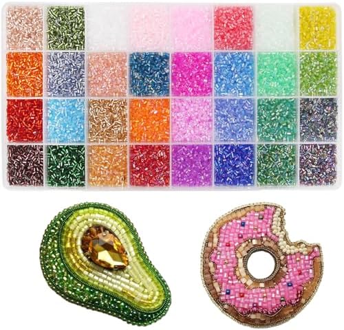 EuTengHao 19200Pcs Tube Beads Kit 3mm Glass Bugle Seed Beads for Jewelry Making Embroidery & Home Decor (32 Vibrant Colors)