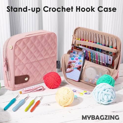 82Pcs Crochet Hook Set with Storage Case - Stand Up Crochet Hook Case with 20 Size Crochet Hooks & needles, Crochet Accessories - Crochet Needles Set for Crochet Lovers, Crochet Kit for Beginners