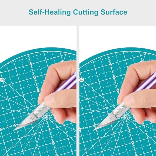 Headley Tools 10"x10" Round Rotating Cutting Mat, Self Healing Mat with 360-Degree Rotation & Anti-Slip Base, Sewing Board Cutting Mat Perfect for Fabric Quilting Leather Hobby Project, Turquoise