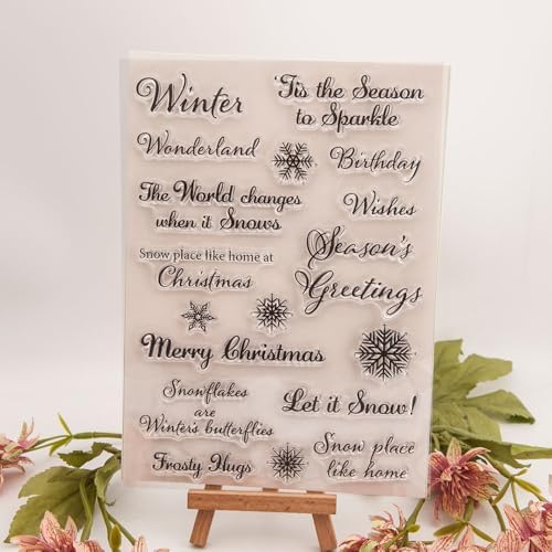 Merry Christmas Winter Blessing Snowflakes Birthday Clear Stamps Transparent Silicone Stamp Album Cards Rubber Stamp for Card Making Decoration and DIY Scrapbooking