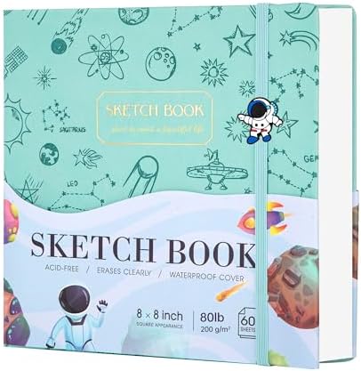 FLYING EAGLE Sketch Book, Square Hardcover Sketchbook for Kids, 8 x8, Green