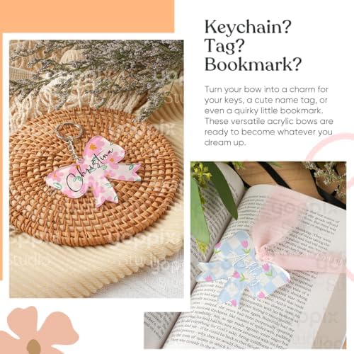 YOPPIX 10 Pcs Sublimation Bow Blanks, Sublimation Acrylic Bow Blanks Keychain for Heat Transfer Keychain Luggage Tag Baggage Handbag Travel Suitcase Tags, Home Gift Crafts Supplies