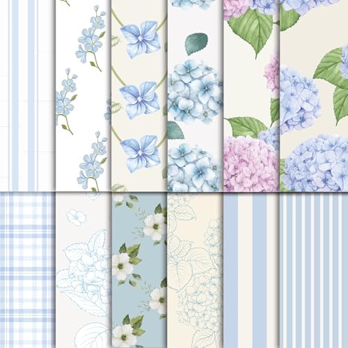 48 Sheets Hydrangea Scrapbook Paper,Hydrangea Pattern Decorative Scrapbook Paper for Journals DIY Cards and Photo Albums,Aesthetic Craft Supplies