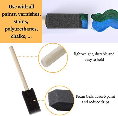 Bates- Foam Paint Brushes, 1 Inch, 300 Pack, Foam Brushes for Painting with Lightweight Wooden Handles