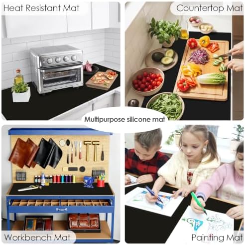 Extra Large Silicone Mat for Kitchen Counter 36" x 24" Silicone Table Mat for Resin Workbench Mat Heat Resistant Mat Coffee Bar Mat, Black