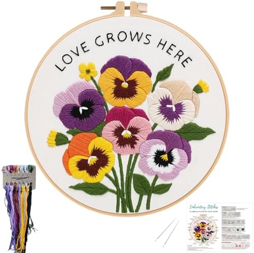 Nuberlic Embroidery Kit for Beginners, Pansy Needlepoint Kit