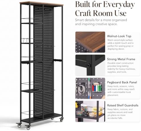 NEWOWNDS Black 68.7" H Craft Storage Cart with 5-Tier Shelves
