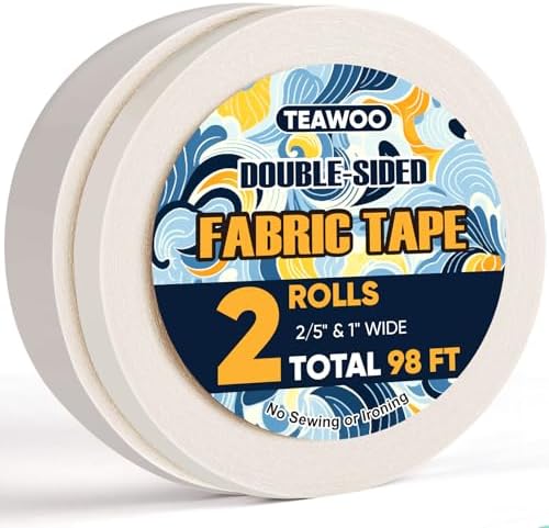 2 Rolls Double Sided Fabric Tape, 2/5-1IN 98 FT Hem Tape No Sewing No Iron