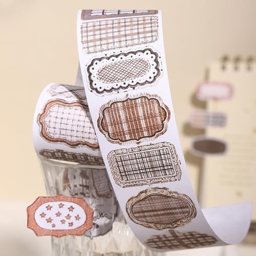 Label Collection Washi Tape Die-Cut Frame Tag Stickers Wide Washitape Vintage Washi Tape for Journaling Scrapbooking Supplies Aesthetic Tapes Scrapbook Washitape Planner Decorative Tapes for Crafts