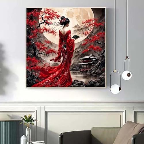 OJTOYART Diamond Art Kits for Adults, Oriental Lady & Moon 5D DiamondPainting Kits for Beginners, DIY Diamonds Dots Paint by Gem Art,Beginner Home Wall Decor 13.79 X 13.79 Inch
