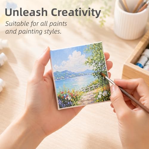 CONDA 24 Pack 4x4 Inch Mini Blank Canvas for Painting, 100% Cotton Stretched Canvas with Pinewood Frame, Acid-Free Primed Mini Square Canvas for Acrylic Oil Painting, Classroom Art & Party Decor